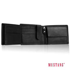 Męski Skórzany Portfel Czarny Premium Mustang Denimo High Wallet