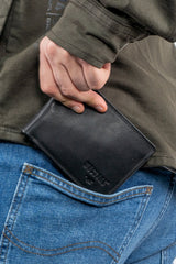 Męski Skórzany Portfel Czarny Premium Mustang Denimo High Wallet