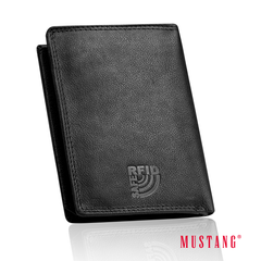 Skórzany Czarny Portfel Męski Rfid Mustang Denimo High Wallet