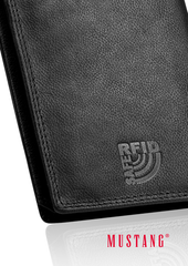 Skórzany Czarny Portfel Męski Rfid Mustang Denimo High Wallet