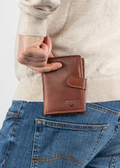 Skórzany Portfel Brązowy Uniwersalny Rfid Mustang Denimo High Wallet Side Opening