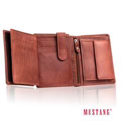 Skórzany Portfel Brązowy Uniwersalny Rfid Mustang Denimo High Wallet Side Opening