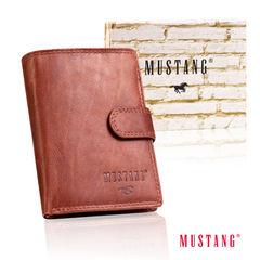 Skórzany Portfel Brązowy Uniwersalny Rfid Mustang Denimo High Wallet Side Opening