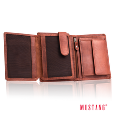 Skórzany Portfel Brązowy Uniwersalny Rfid Mustang Denimo High Wallet Side Opening