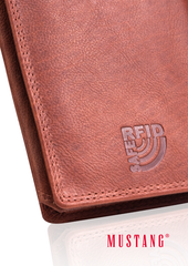 Skórzany Portfel Brązowy Uniwersalny Rfid Mustang Denimo High Wallet Side Opening