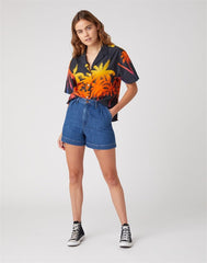 DAMSKA KOSZULA Z KRÓTKIM RĘKAWEM WRANGLER CUBAN SHIRT FADED BLACK W5R36SXV6 112130308