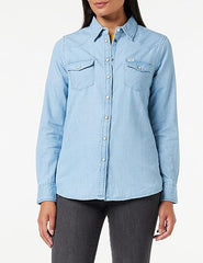 Damska Koszulka Jeansowa Wrangler LS Denim Shirt Mid Indigo W5Z0C3X8E
