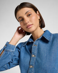 Damska Sukienka Jeansowa Lee Long Sleeve Dress Fine Blue 112370996