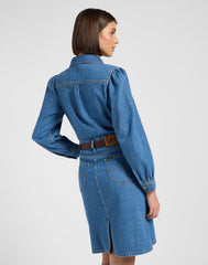 Damska Sukienka Jeansowa Lee Long Sleeve Dress Fine Blue 112370996