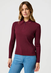 Damski Sweter Wrangler Rib Knit Polo Plum Caspia 112356484