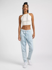 DAMSKI TOP LEE BACKLESS HALTER TOP ECRU HERRINGBON 112363454