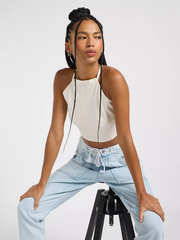 DAMSKI TOP LEE BACKLESS HALTER TOP ECRU HERRINGBON 112363454
