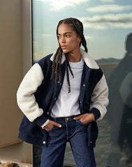 Kurtka Przejściowa Damska Lee Elongated Varsity Jacket Sherpa Navy L55IEX35 112320682