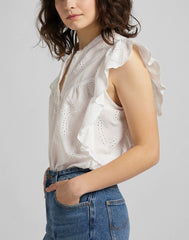 Lee Feminine Woven Top Damska Bluzka Ecru L49YZKNQ 112111153