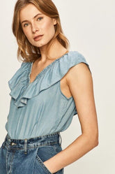 Lee Ruffle Tank Damska Koszulka Sky Blue L46GIINR 112110932
