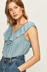 Lee Ruffle Tank Damska Koszulka Sky Blue L46GIINR 112110932