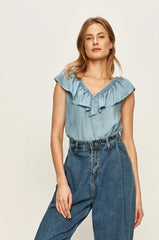 Lee Ruffle Tank Damska Koszulka Sky Blue L46GIINR 112110932