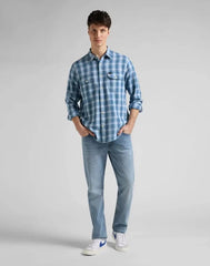 LEE WORKER SHIRT MĘSKA KOSZULA W KRATĘ DŁUGI RĘKAW INDIGO L68HOKDK 112145424