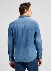 Męska Koszula Jeansowa Lee Leesure Shirt Mid Blue Denim 112370551
