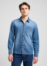 Męska Koszula Jeansowa Lee Leesure Shirt Mid Blue Denim 112370551