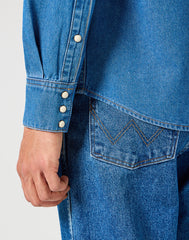 Męska Koszula Jeansowa Western Shirt Mid Stone 112357215 W5B4014179