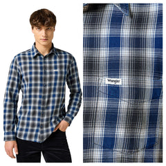 Męska Koszula Krata Wrangler 1 Pkt Indigo Shirt Navy 112357226