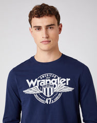 MĘSKI LONGSLEEVE WRANGLER LS AMERICANA TEE NAVY W7J5D3114 112141548