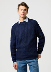 Męski Sweter Wrangler Cable Knit Sweater Denim Heather 112371654