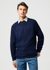 Męski Sweter Wrangler Cable Knit Sweater Denim Heather 112371654
