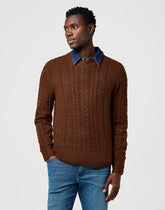 Męski Sweter Wrangler Cable Knit Sweater Mahogany Heather 112371665