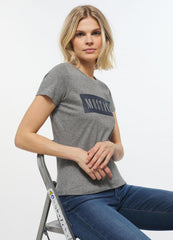 T-Shirt Damski Mustang Alina C Logo Koszulka Light Grey Melange 1013220 4141