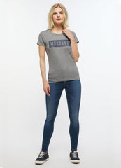 T-Shirt Damski Mustang Alina C Logo Koszulka Light Grey Melange 1013220 4141