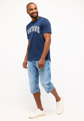 Mustang Austin Męski T-Shirt Koszulka Logo z Nadrukiem Dress Blues 1014927 5334