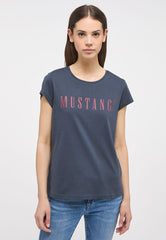 MUSTANG Alina C Logo Tee Damski T-shirt Koszulka Blue Nights 1013222 4085