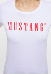 MUSTANG Alina C Logo Tee Damski T-shirt Koszulka General White 1013222 20451