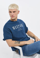 Mustang Ben Crewneck SSleeve Męska Bluza Z Krótkim Rękawem Insignia Blue 1013870 5230