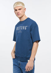 Mustang Ben Crewneck SSleeve Męska Bluza Z Krótkim Rękawem Insignia Blue 1013870 5230
