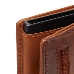 Skórzany Portfel Męski Mustang Temi RFID Aluminium Case Wallet Cognac 06.103931