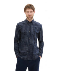 Męska Koszula Tom Tailor Fitted Printed Poplin Shirt Navy White Minimal Design 1041396 35556