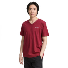 Męska Koszulka Tom Tailor Printed V-neck T-shirt Deep Red 1047775 35930