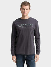 Męski Longsleeve Tom Tailor Printed Longsleeve Tarmac Grey 1047769 10899