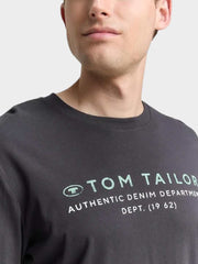 Męski Longsleeve Tom Tailor Printed Longsleeve Tarmac Grey 1047769 10899