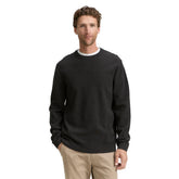 Męski Sweter Tom Tailor Structured Crewneck Knit Black Grey Melange 1047570 10617