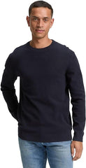 Męski Sweter Tom Tailor Structured Crewneck Knit Knitted Navy Melange 1047570 13160