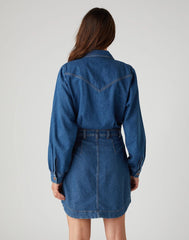 Sukienka Jeansowa Wrangler Puff Sleeve Western Mid Indigo W9P4LLX8E 112132455
