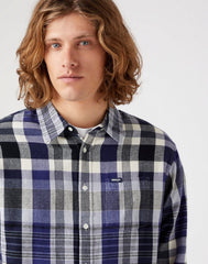 Wrangler 1 Pkt Shirt Męska Koszula W Kratę Długi Rękaw Stone Wash W5D6CNX4Q 112323749