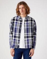 Wrangler 1 Pkt Shirt Męska Koszula W Kratę Długi Rękaw Stone Wash W5D6CNX4Q 112323749