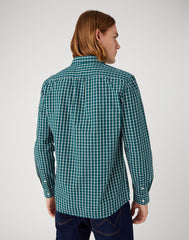 Wrangler 1 Pocket Shirt Męska Koszula z Długim Rękawem w Kratę Deep Teal W5A24MG03