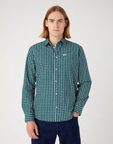Wrangler 1 Pocket Shirt Męska Koszula z Długim Rękawem w Kratę Deep Teal W5A24MG03