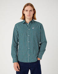 Wrangler 1 Pocket Shirt Męska Koszula z Długim Rękawem w Kratę Deep Teal W5A24MG03